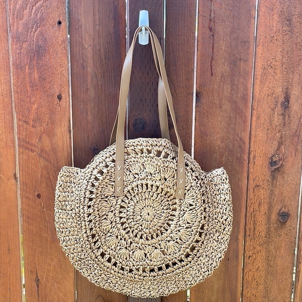 Raffia Bag Tote, Round Bag, Straw Handbag Used